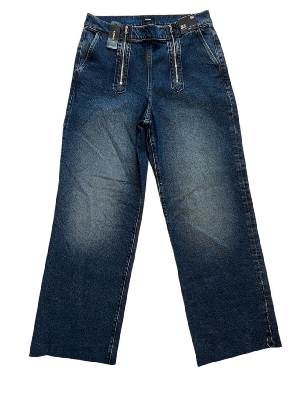 Express High Rise Wide Leg Stretch Dark Wash Jeans Sailor Front Zippers Size 10